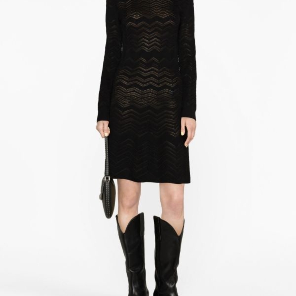 Missoni black Sheath Dress with Mock Neck and Cuffed Long Sleeves